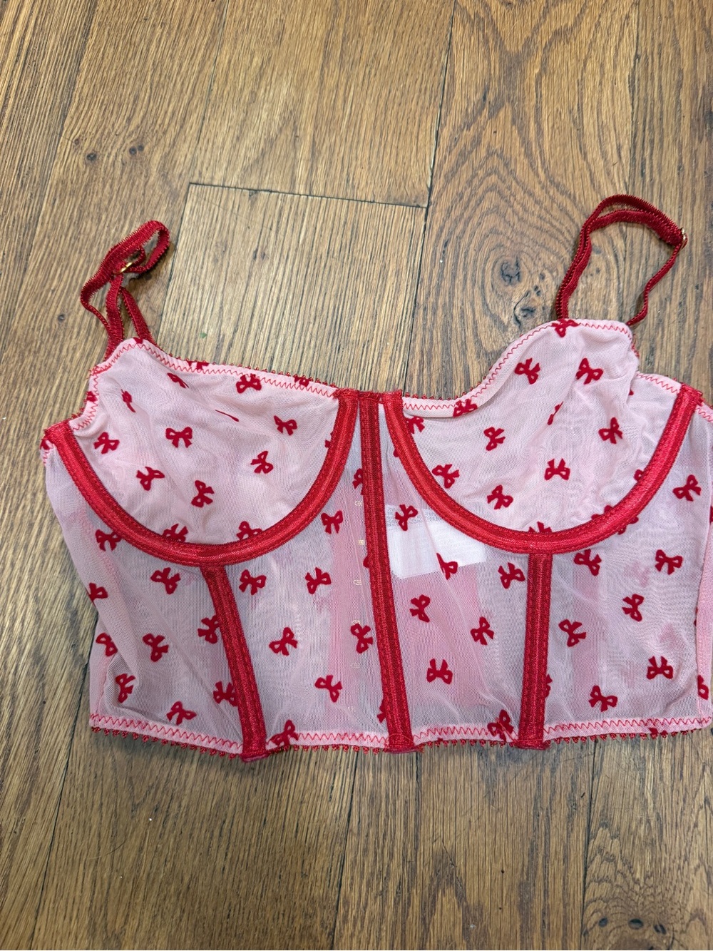 Sheer Red Bow-Embroidered Longline Bralette - Women Intimates & Sleepwear